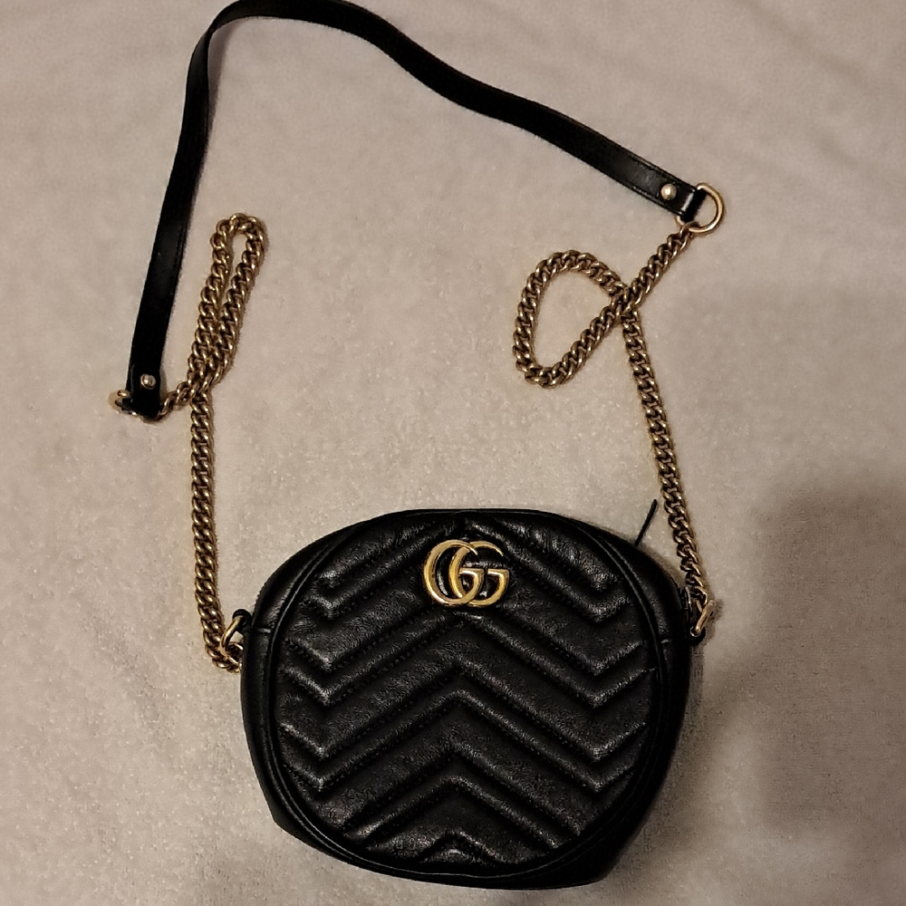 Gucci Black and Gold Crossbody Bag with Chevron Pattern